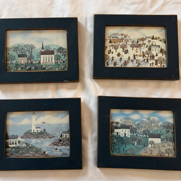 Set of 4 Diana Card Collection Primitive Prints Maine Folk Art 4 Seasons signed